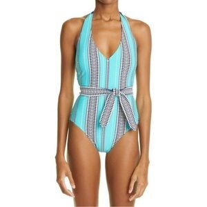 New lemlem™ Luchia Deep V turquoise One piece SWIMSUIT size S